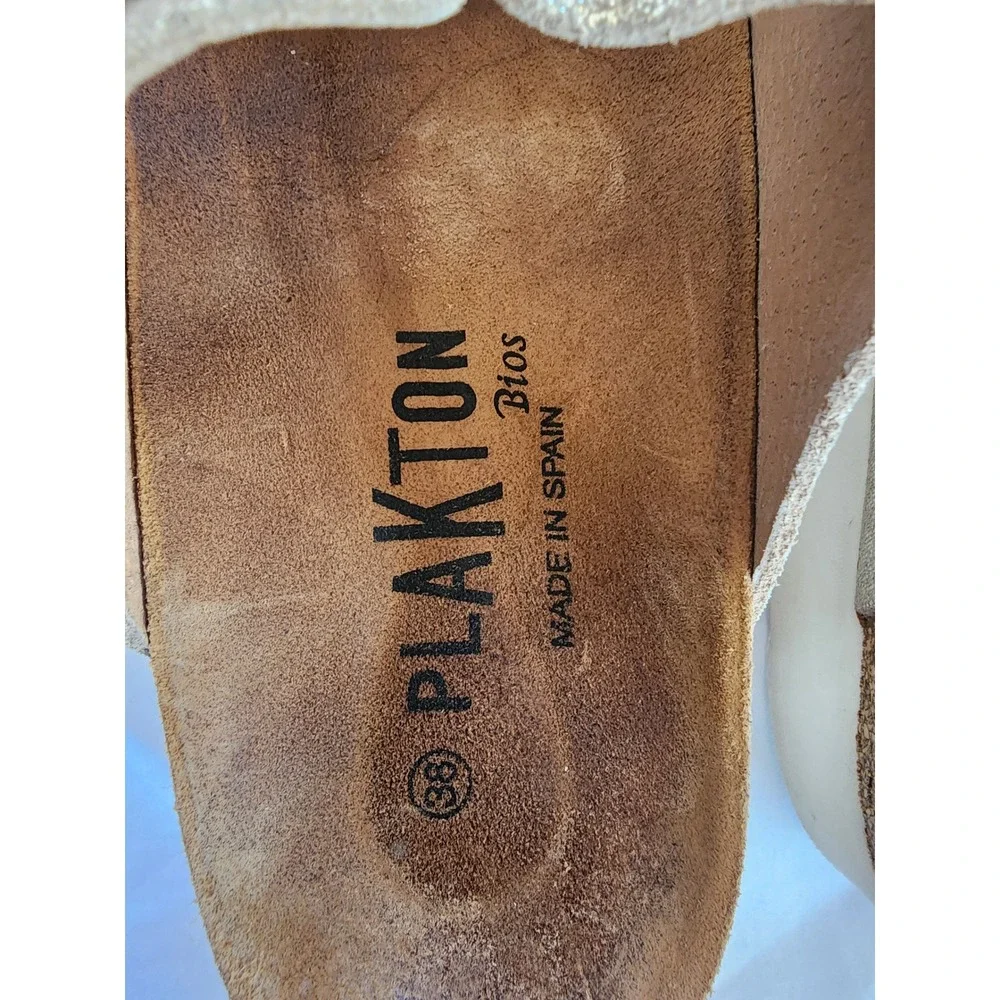 Plakton Bios Gold Metallic Glitter Platform Sandals Spain Buckle‎ Slides  38/7.5
